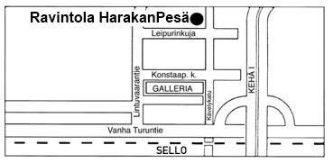 Pohjois-Lepp�vaaran kartta ja Ravintola Harakanpes�/Alberga